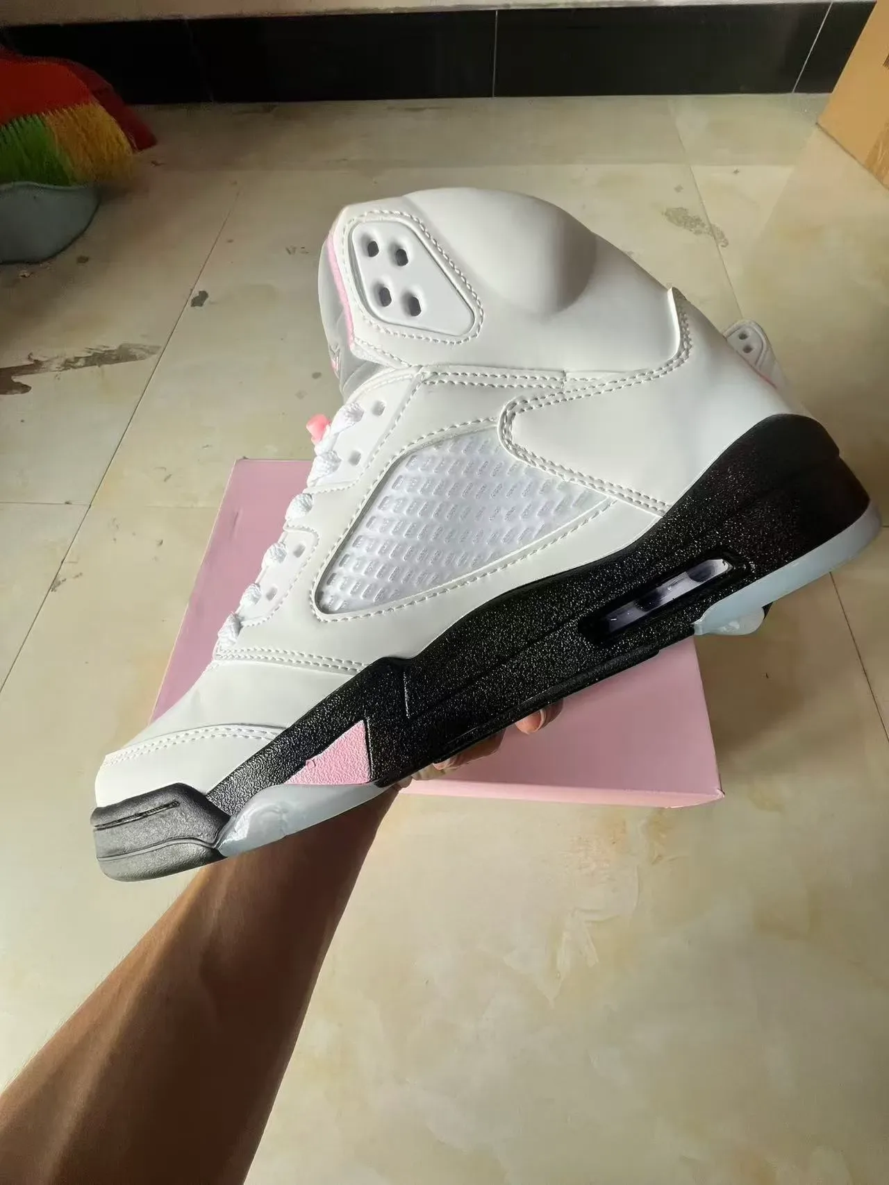 Air Jordan 5 White Black Pink Basketball Shoes 5