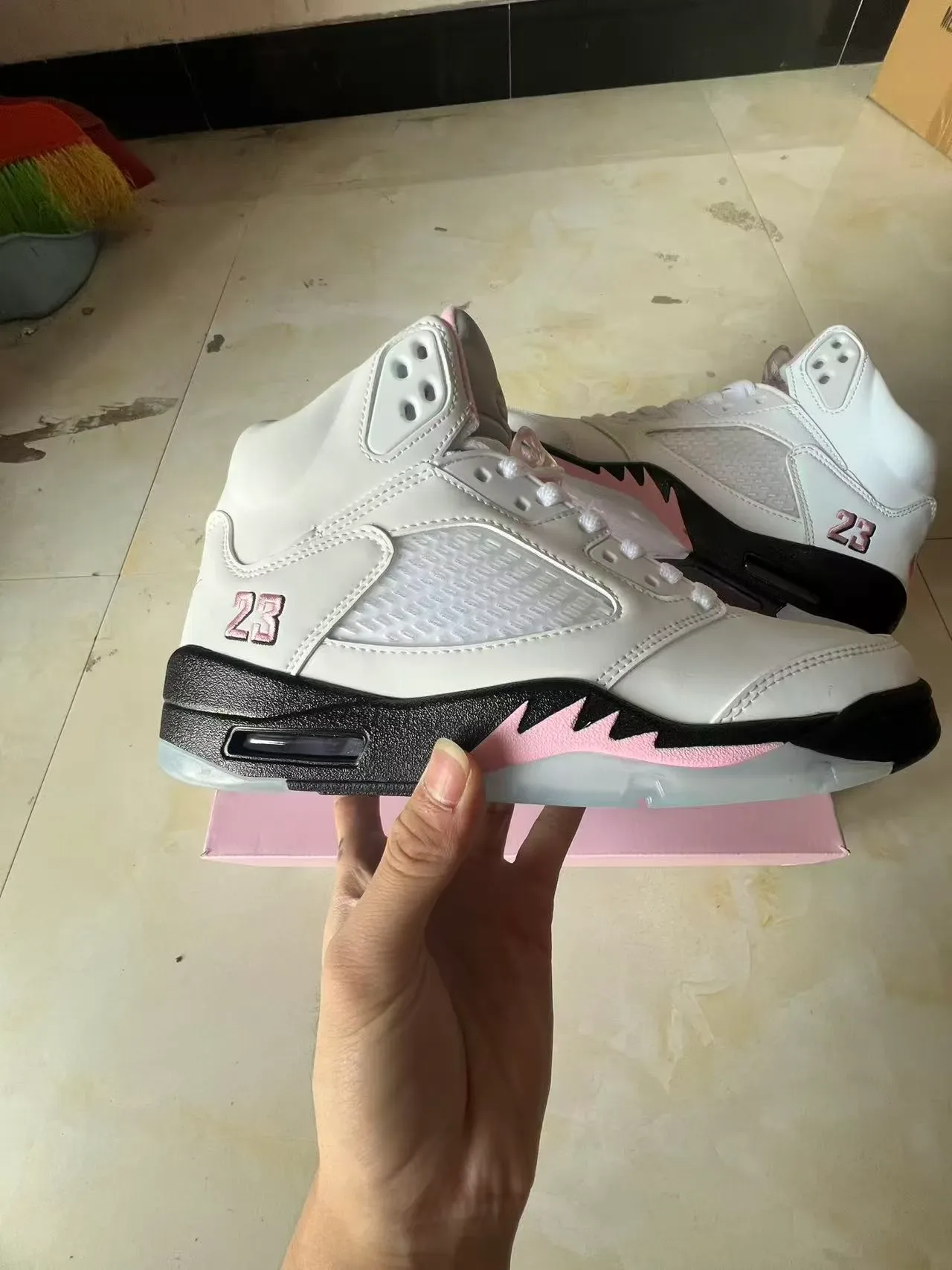 Air Jordan 5 White Black Pink Basketball Shoes 7