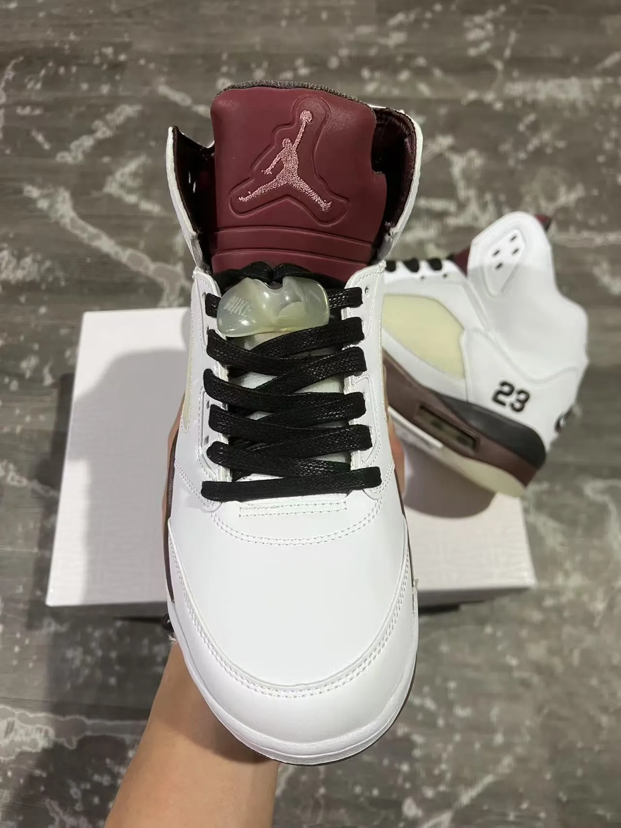 Zapatillas de baloncesto Air Jordan 5 blanco borgoña negro 3