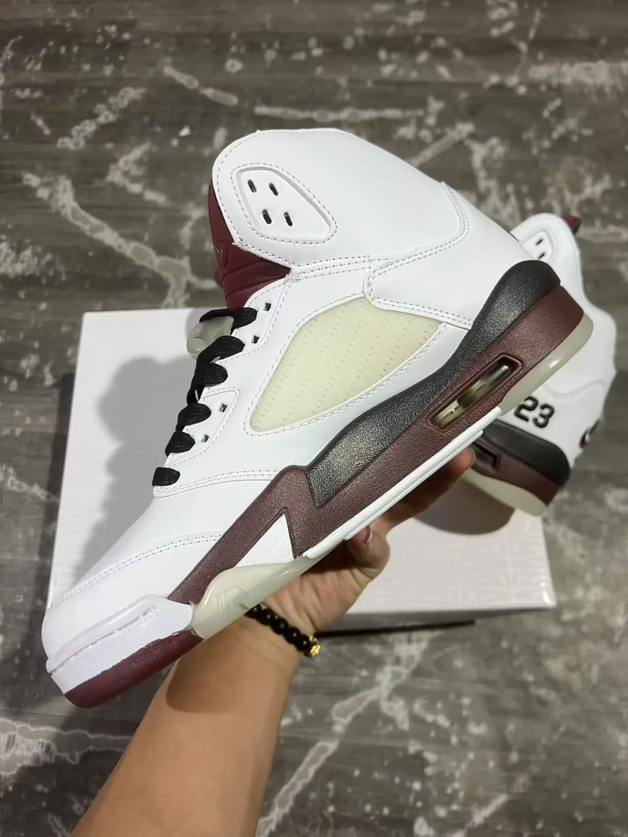 Zapatillas de baloncesto Air Jordan 5 blanco borgoña negro 5