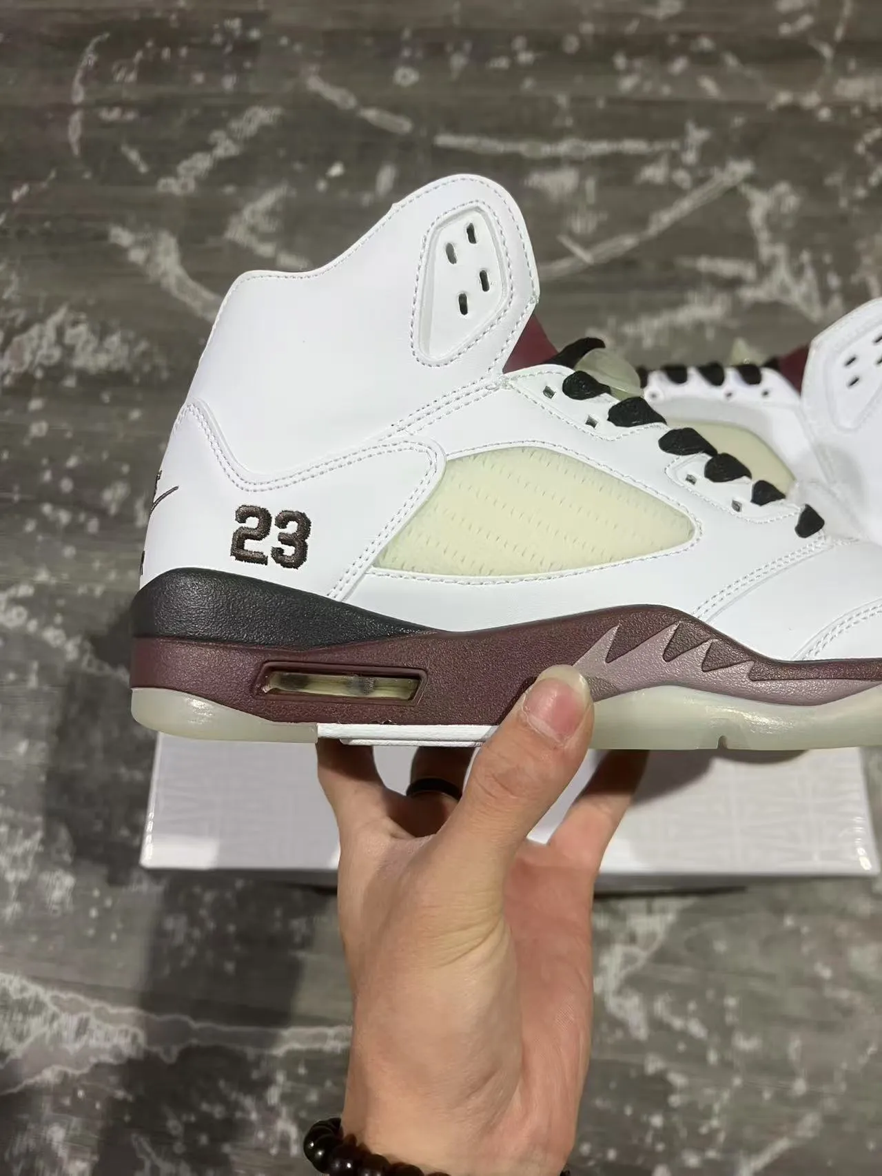 Zapatillas de baloncesto Air Jordan 5 blanco borgoña negro 7