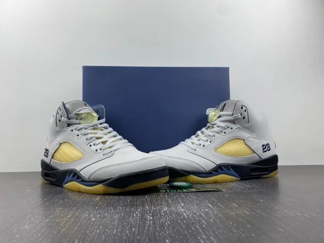 Air Jordan 5 أبيض أزرق بحري أصفر حذاء كرة السلة 13