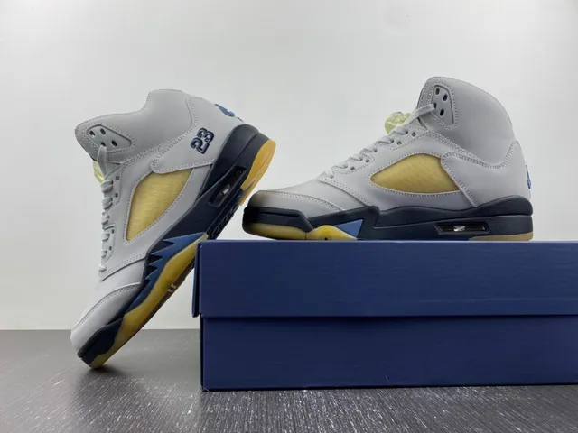 Air Jordan 5 أبيض أزرق بحري أصفر حذاء كرة السلة 14