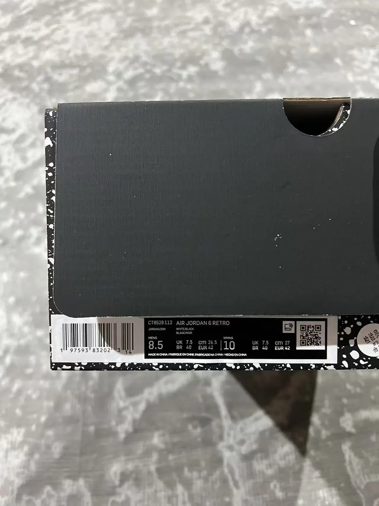 Air Jordan 6 Branco e Preto Speckled Midsole Tênis de Basquete 10