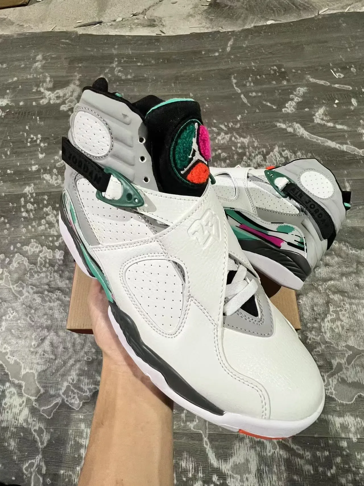 Air Jordan 8 Blanco Turquesa Rosa Negro Zapatos de Baloncesto 2
