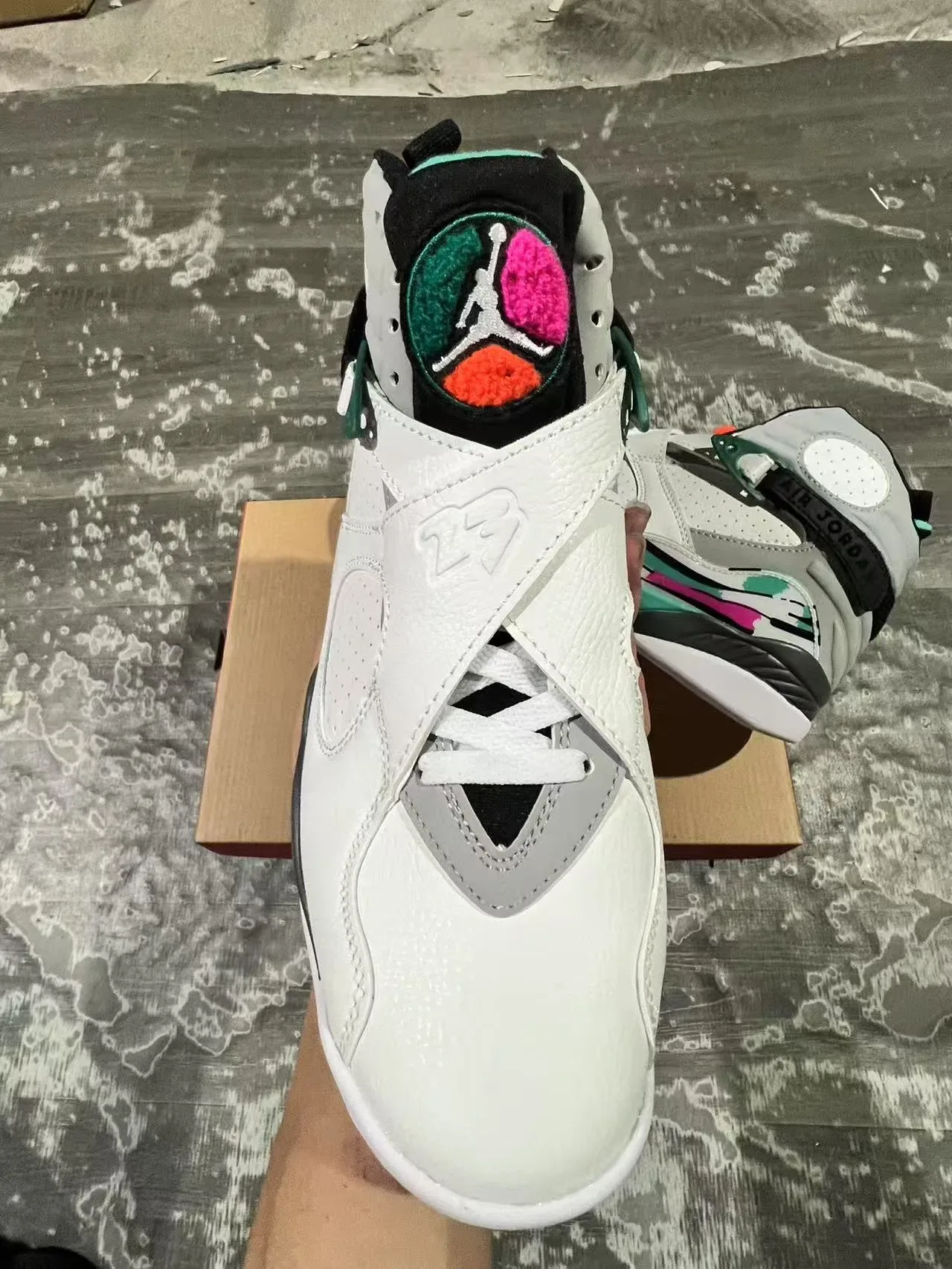 Air Jordan 8 Blanco Turquesa Rosa Negro Zapatos de Baloncesto 3