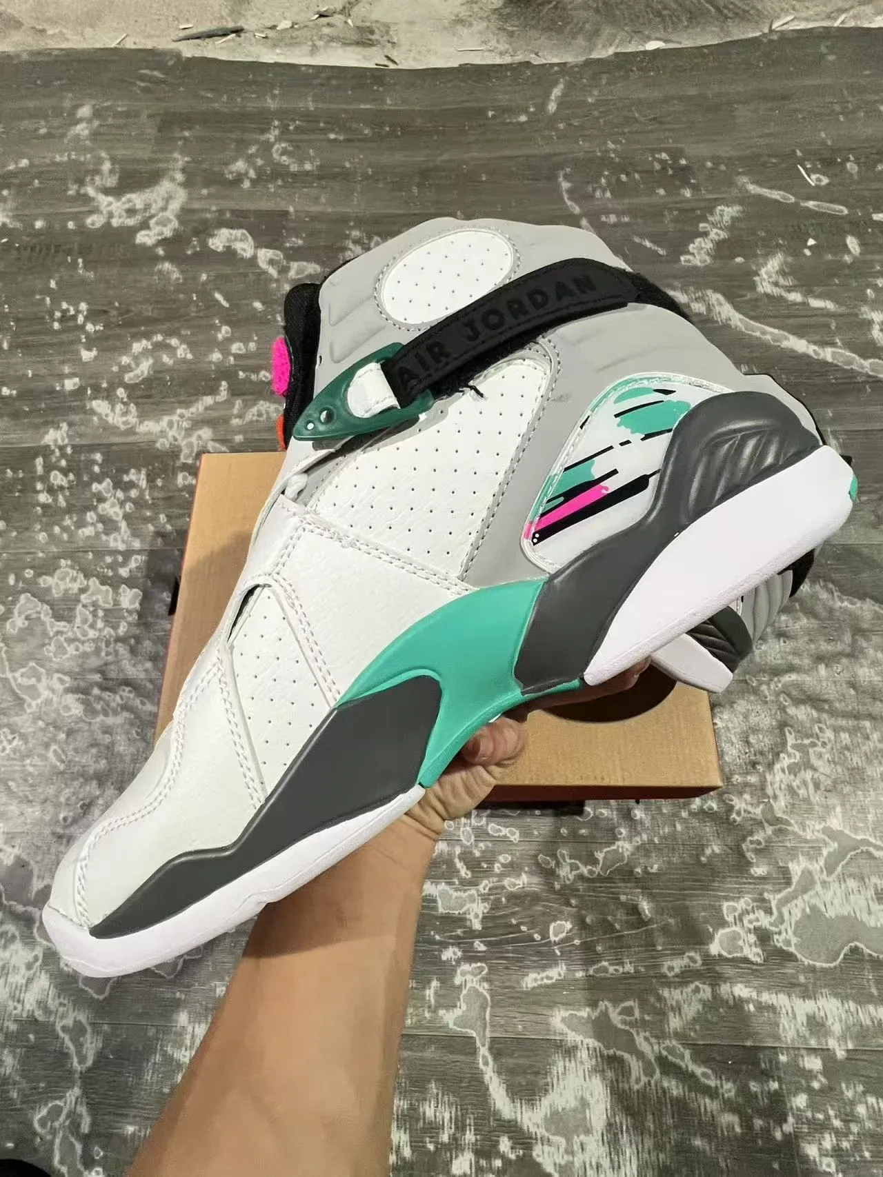 Air Jordan 8 Blanco Turquesa Rosa Negro Zapatos de Baloncesto 5