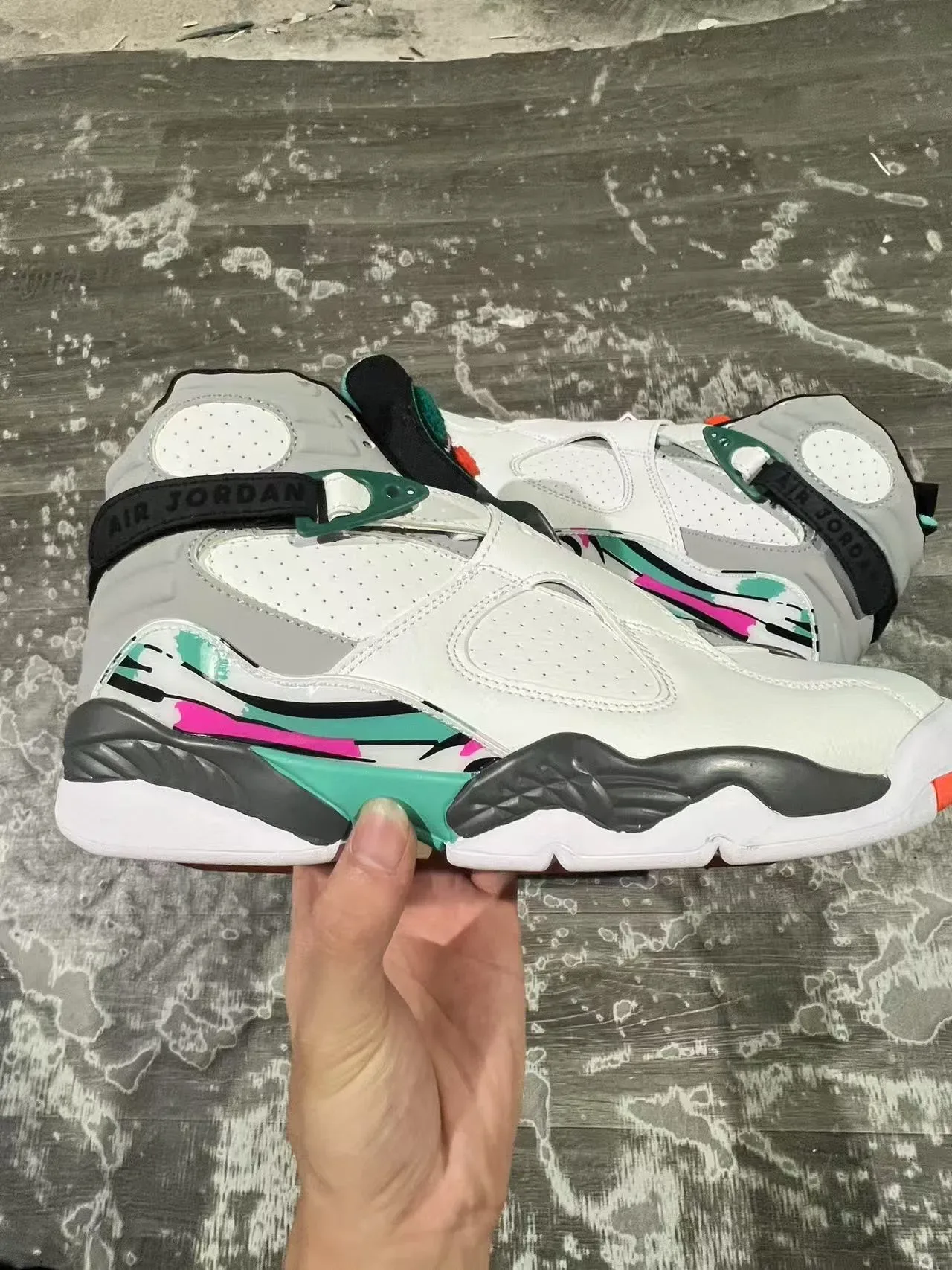 Air Jordan 8 Blanco Turquesa Rosa Negro Zapatos de Baloncesto 7