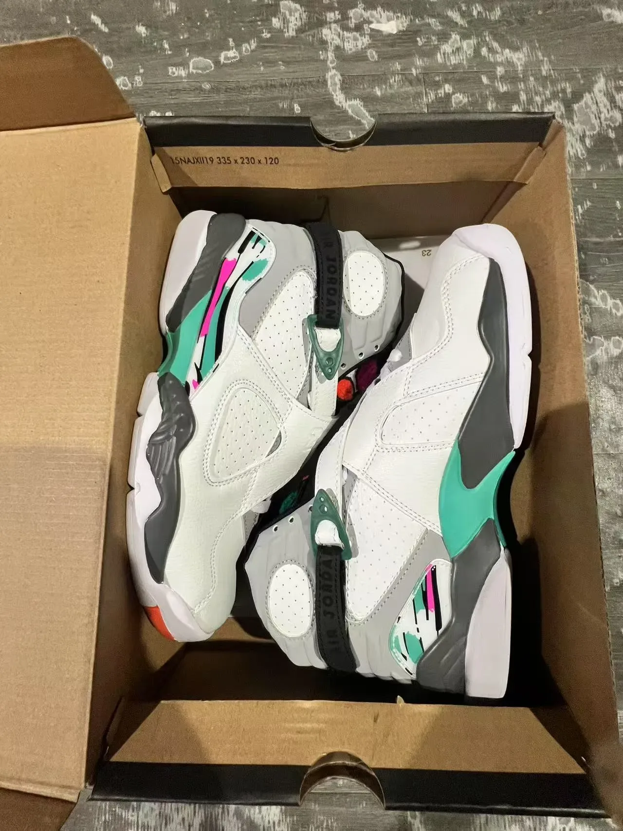 Air Jordan 8 Blanco Turquesa Rosa Negro Zapatos de Baloncesto 9