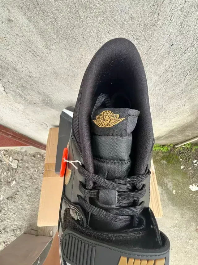 Air Jordan Black Gold Patent Leather Swoosh Overlay Sneakers 4