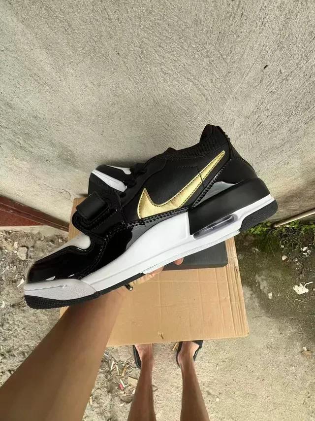 Air Jordan Black Gold Patent Leather Swoosh Overlay Sneakers 5
