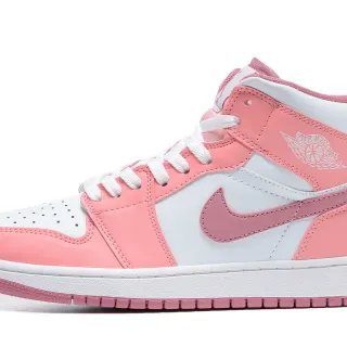 Tênis de basquete de cano alto Air Jordan rosa e branco com biqueira perfurada