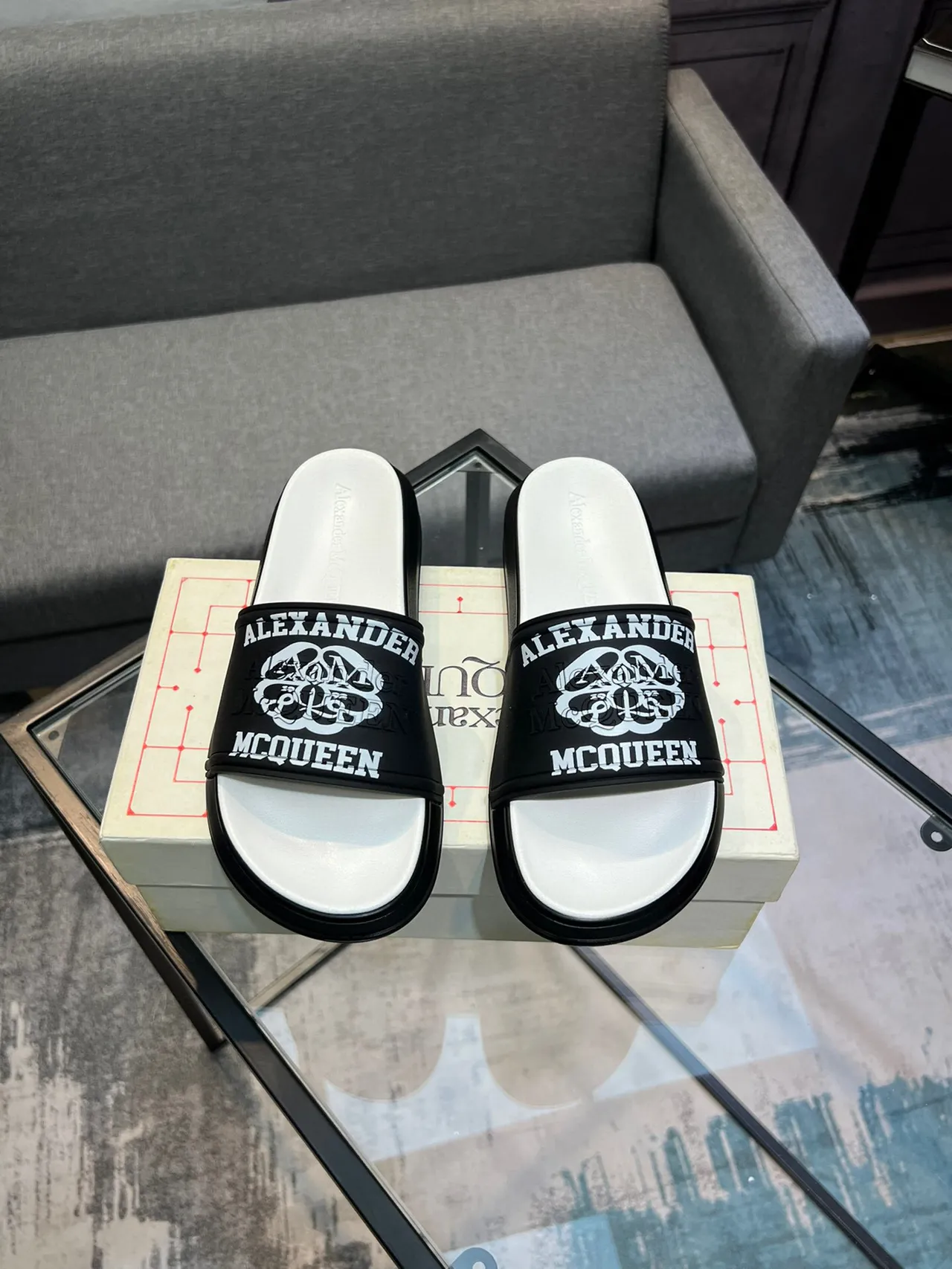 Alexander McQueen Logo Slide Black and White Slippers 2