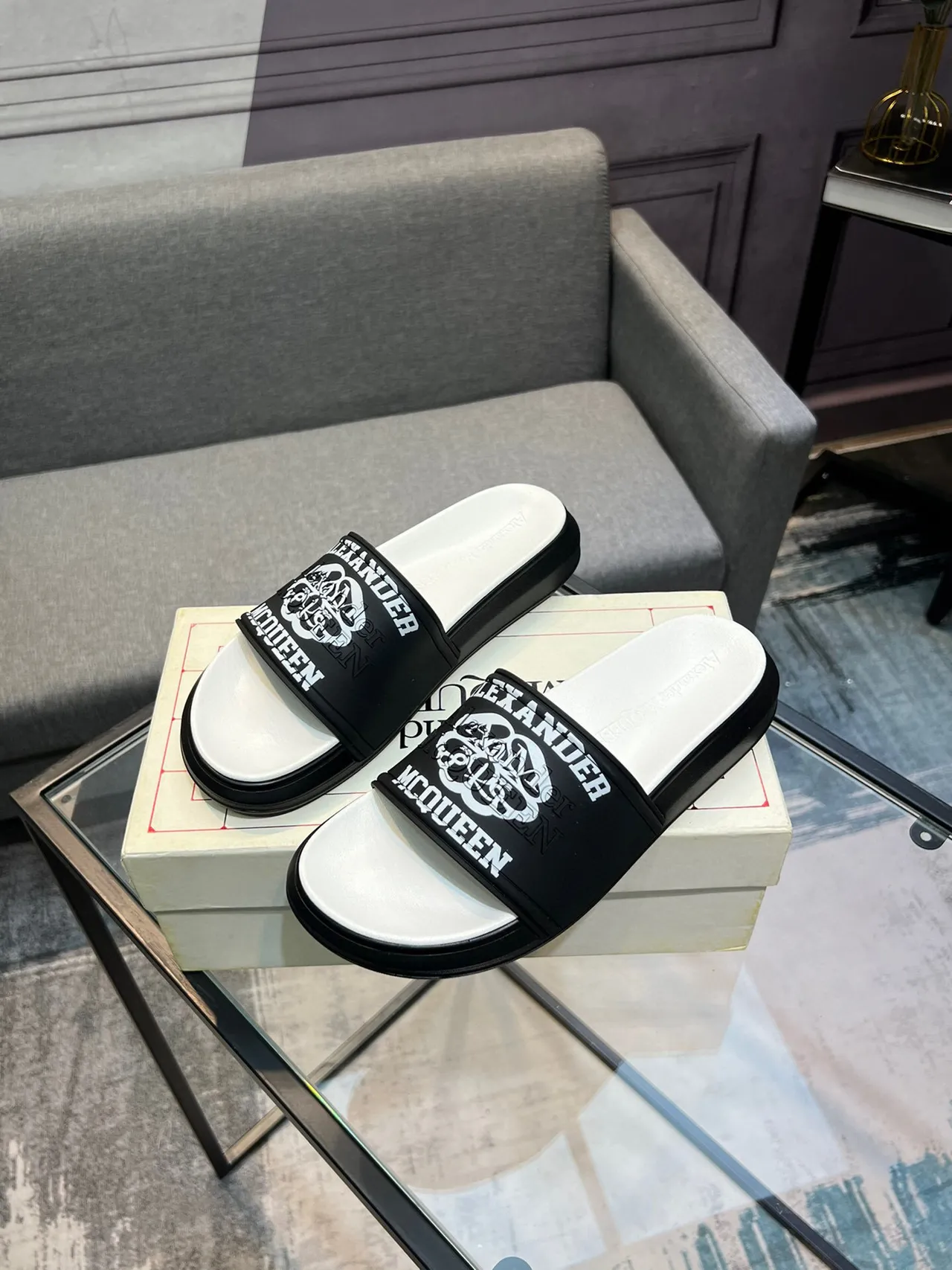 Alexander McQueen Logo Slide Black and White Slippers 3