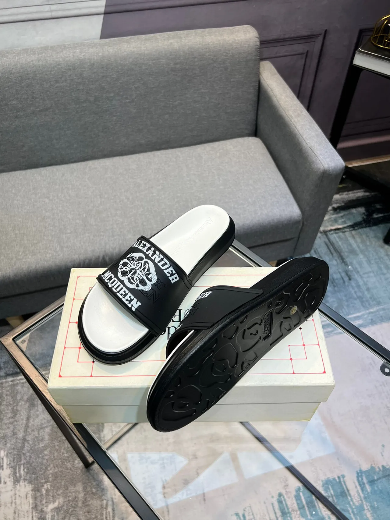 Alexander McQueen Logo Slide Black and White Slippers 4