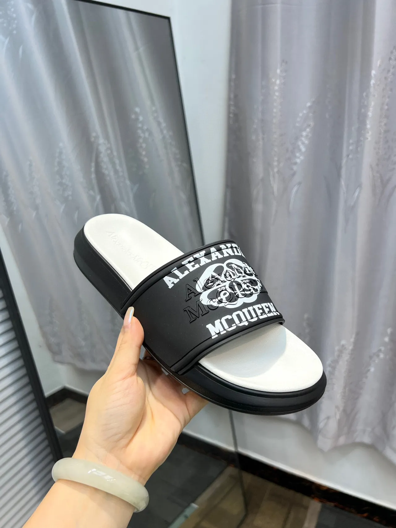Alexander McQueen Logo Slide Black and White Slippers 6