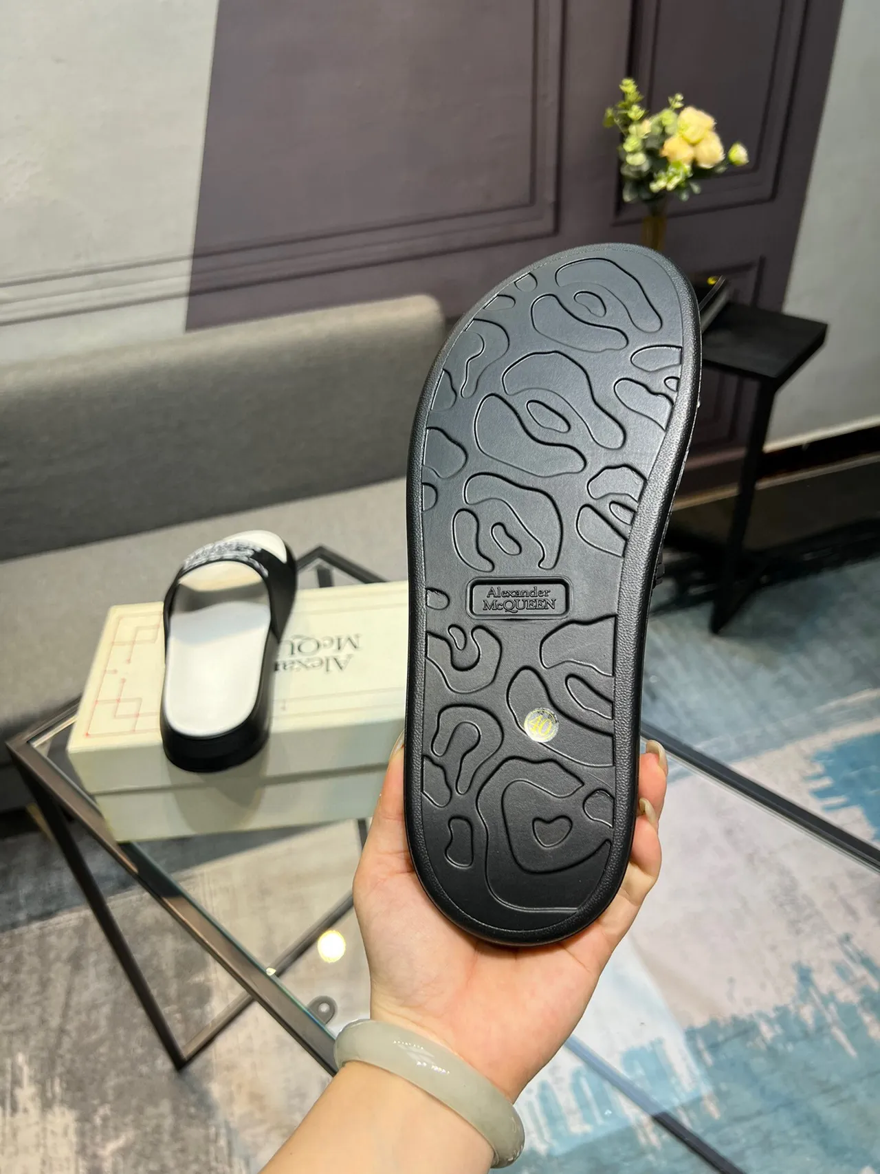Alexander McQueen Logo Slide Black and White Slippers 7