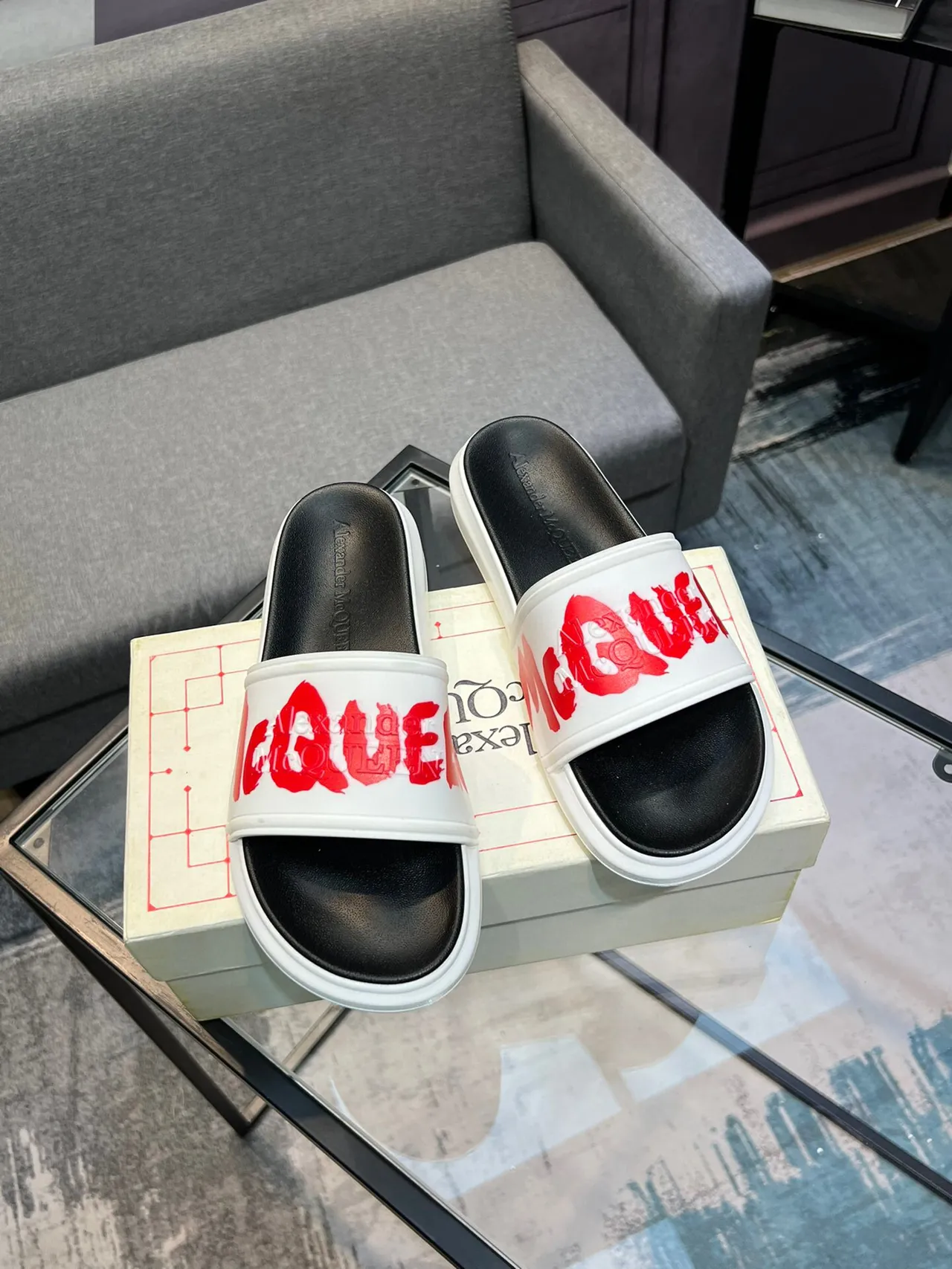 Alexander McQueen McQ Slide White Red Black Slippers 5