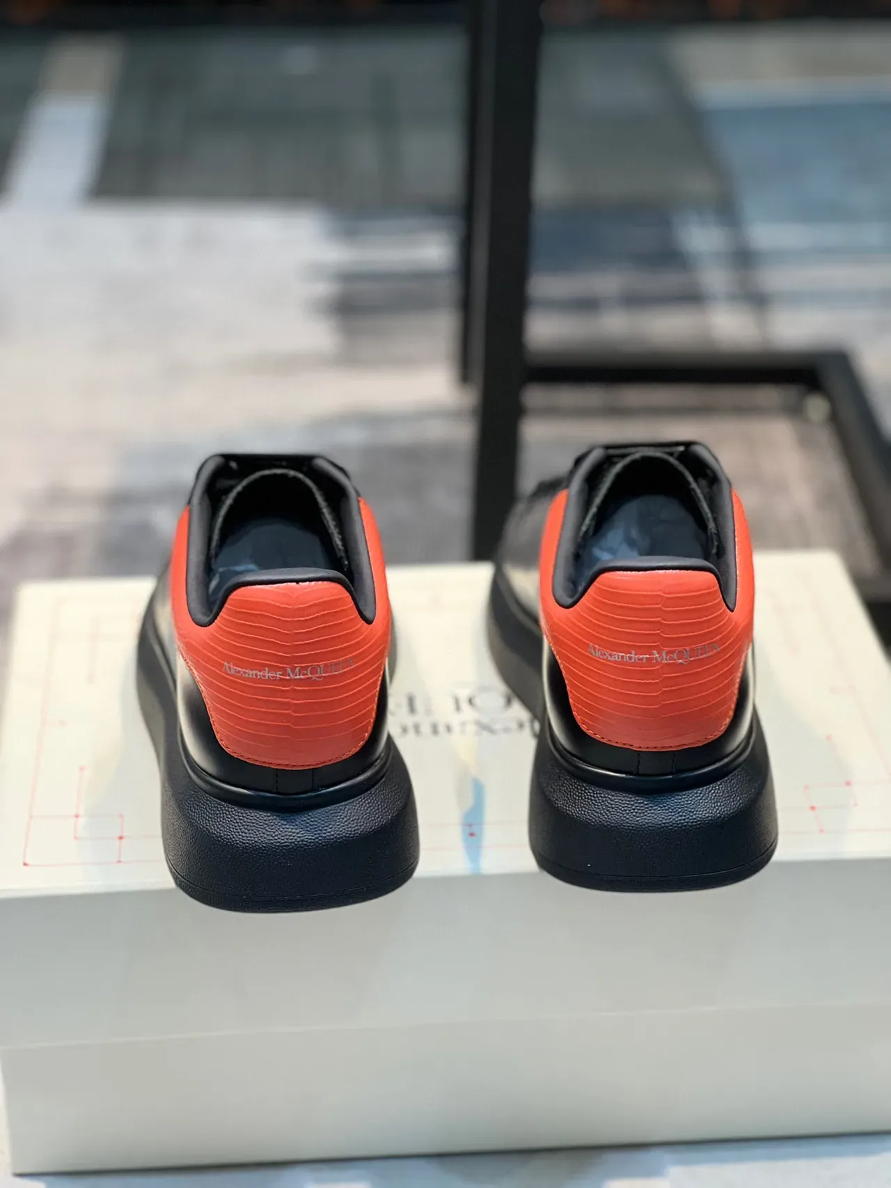Alexander McQueen Oversized Sneaker Black Orange Platform Sole Smooth Leather Upper Lifestyle Sneakers 2