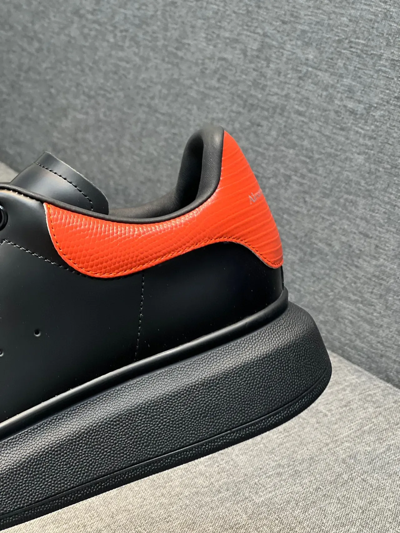 Alexander McQueen Oversized Sneaker Black Orange Platform Sole Smooth Leather Upper Lifestyle Sneakers 8