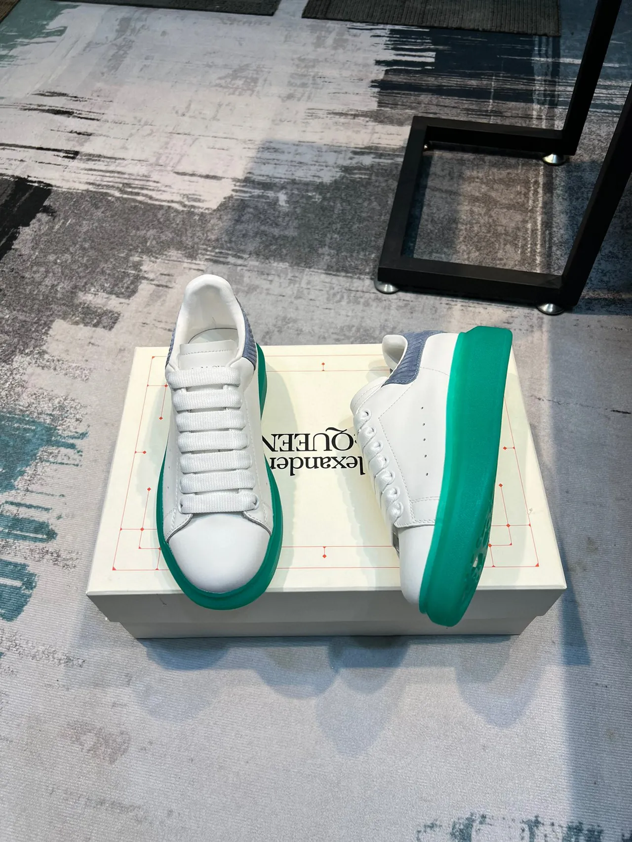 Alexander McQueen White Green Low-Top Oversized Platform Lifestyle Sneakers 4