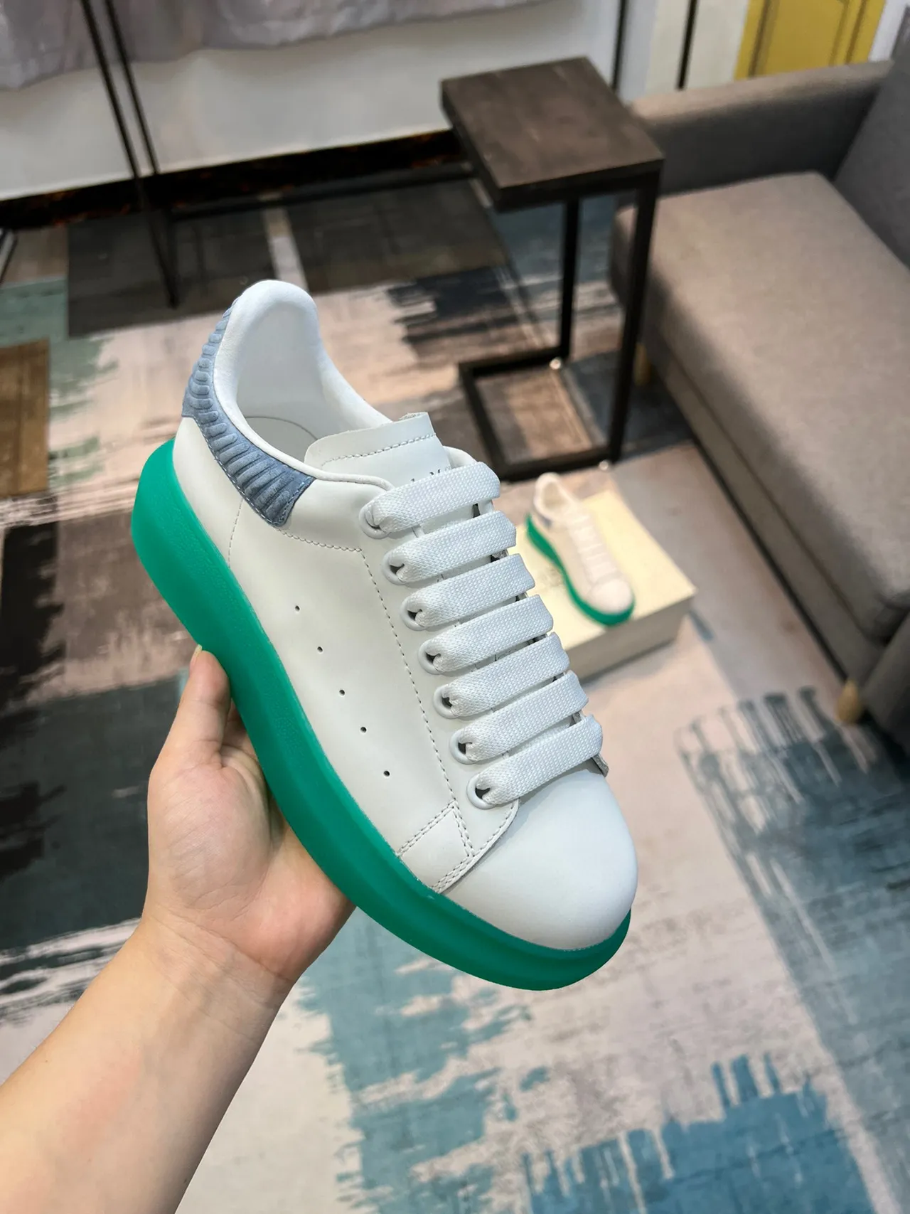 Alexander McQueen White Green Low-Top Oversized Platform Lifestyle Sneakers 5