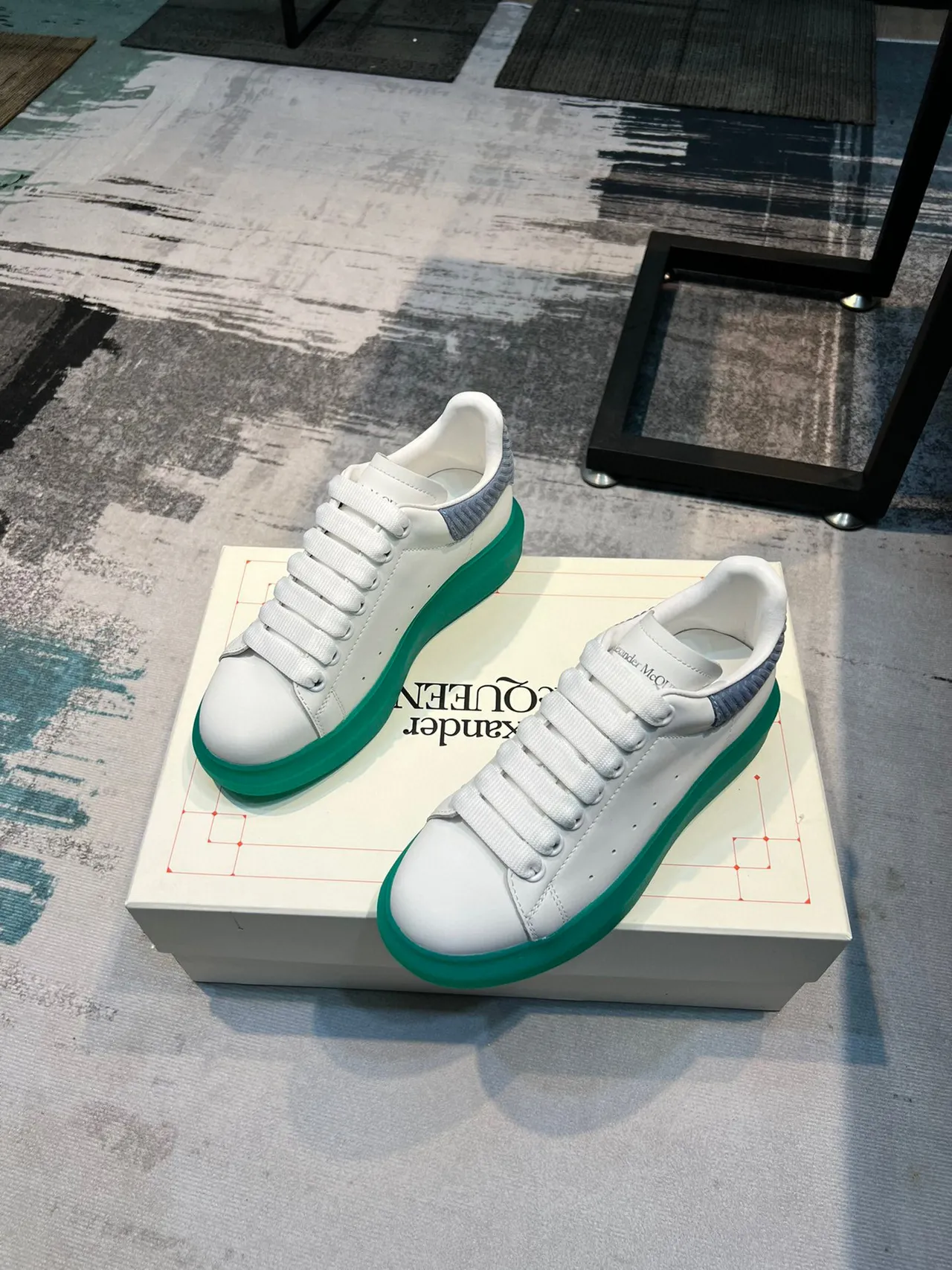 Alexander McQueen White Green Low-Top Oversized Platform Lifestyle Sneakers 6