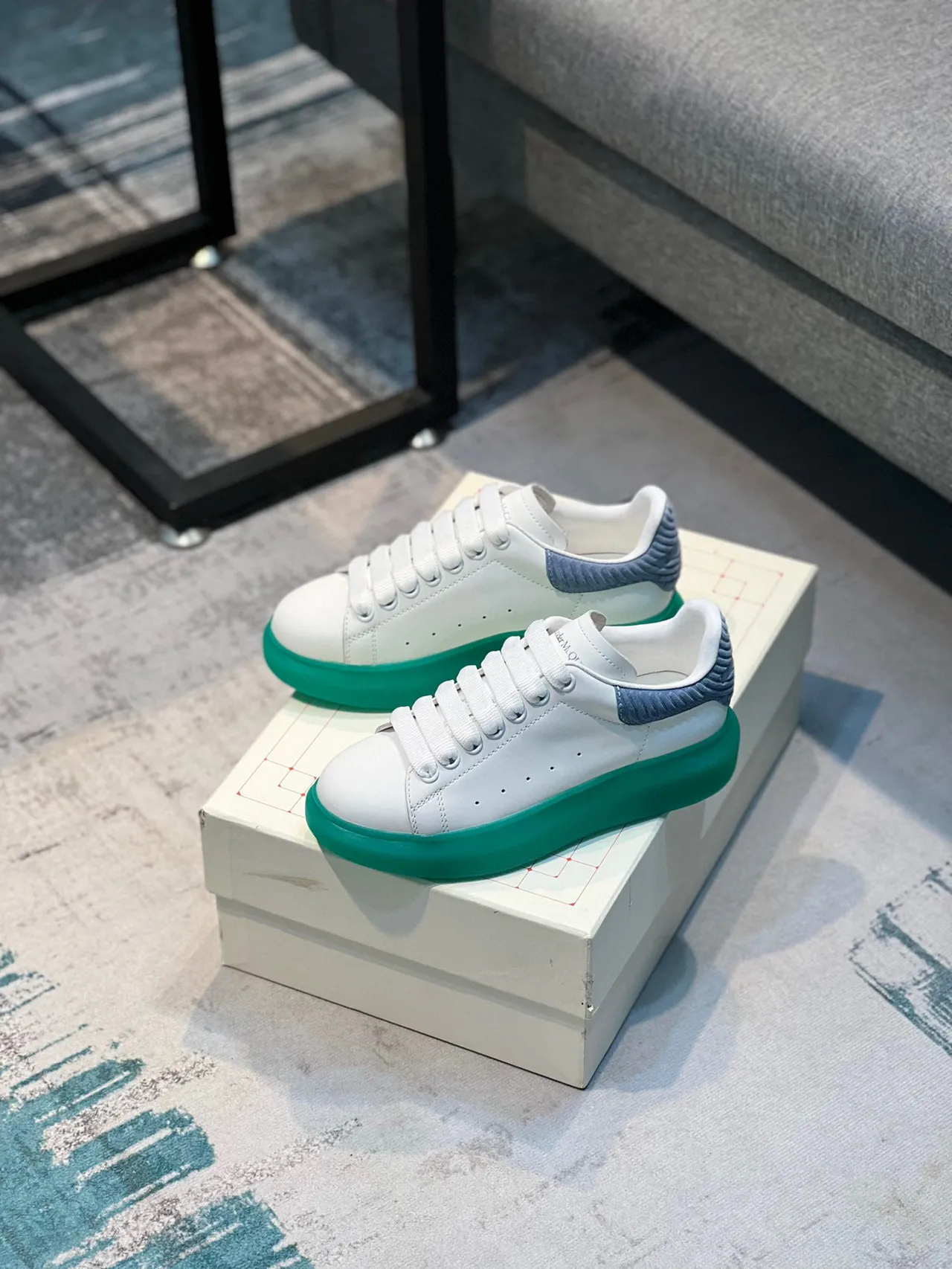 Alexander McQueen White Green Low-Top Oversized Platform Lifestyle Sneakers 7