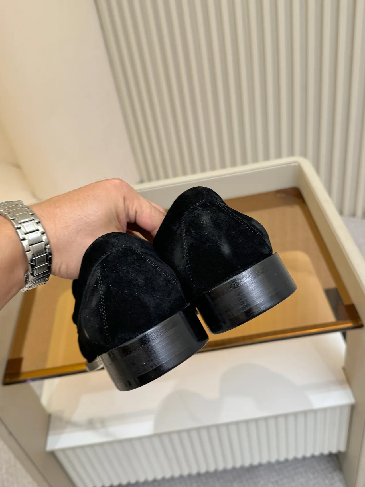 Amiri Chaîne Mocassins Velours Noir Logo Doré Mocassins 3