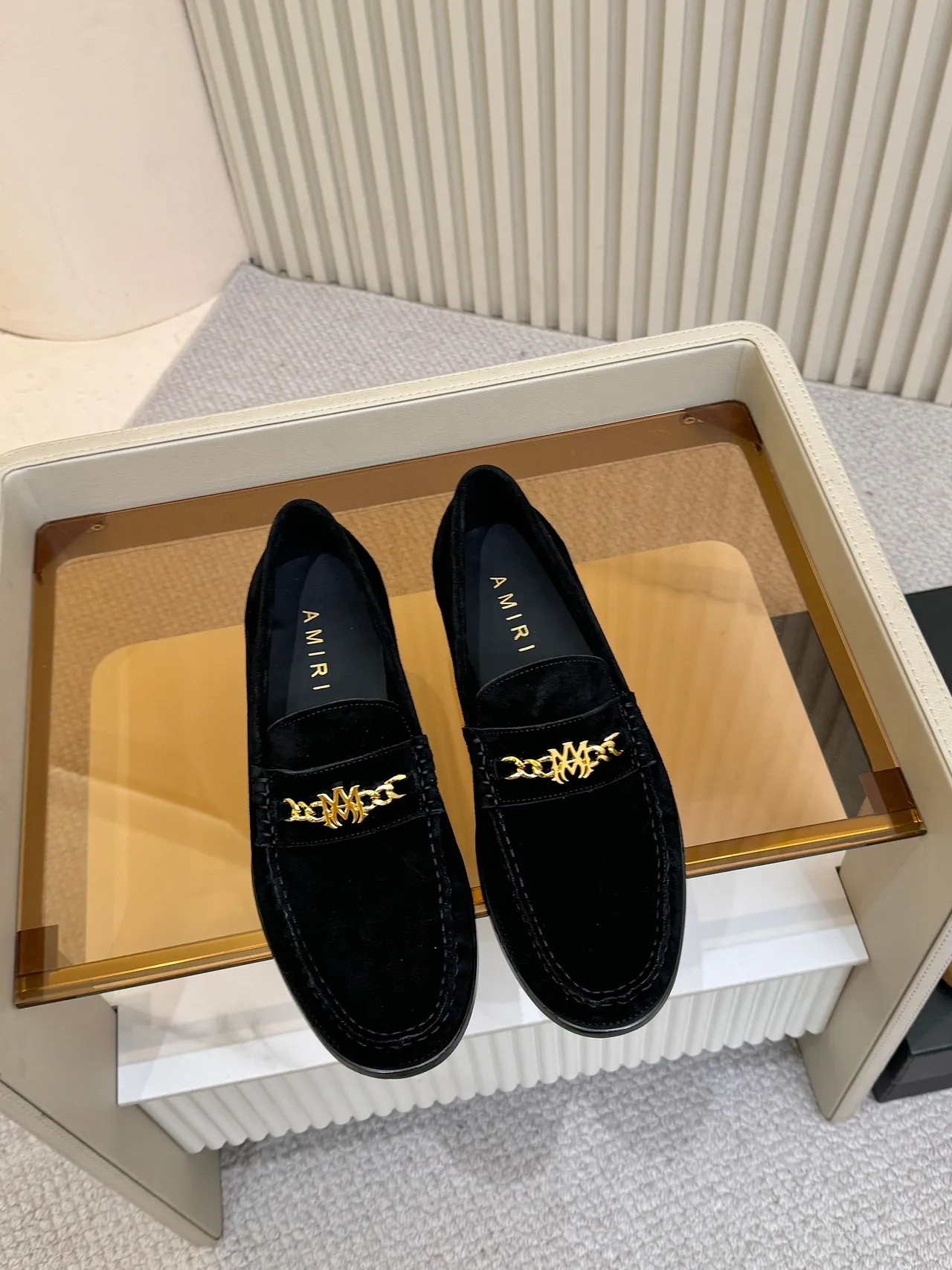 Amiri Chaîne Mocassins Velours Noir Logo Doré Mocassins 5