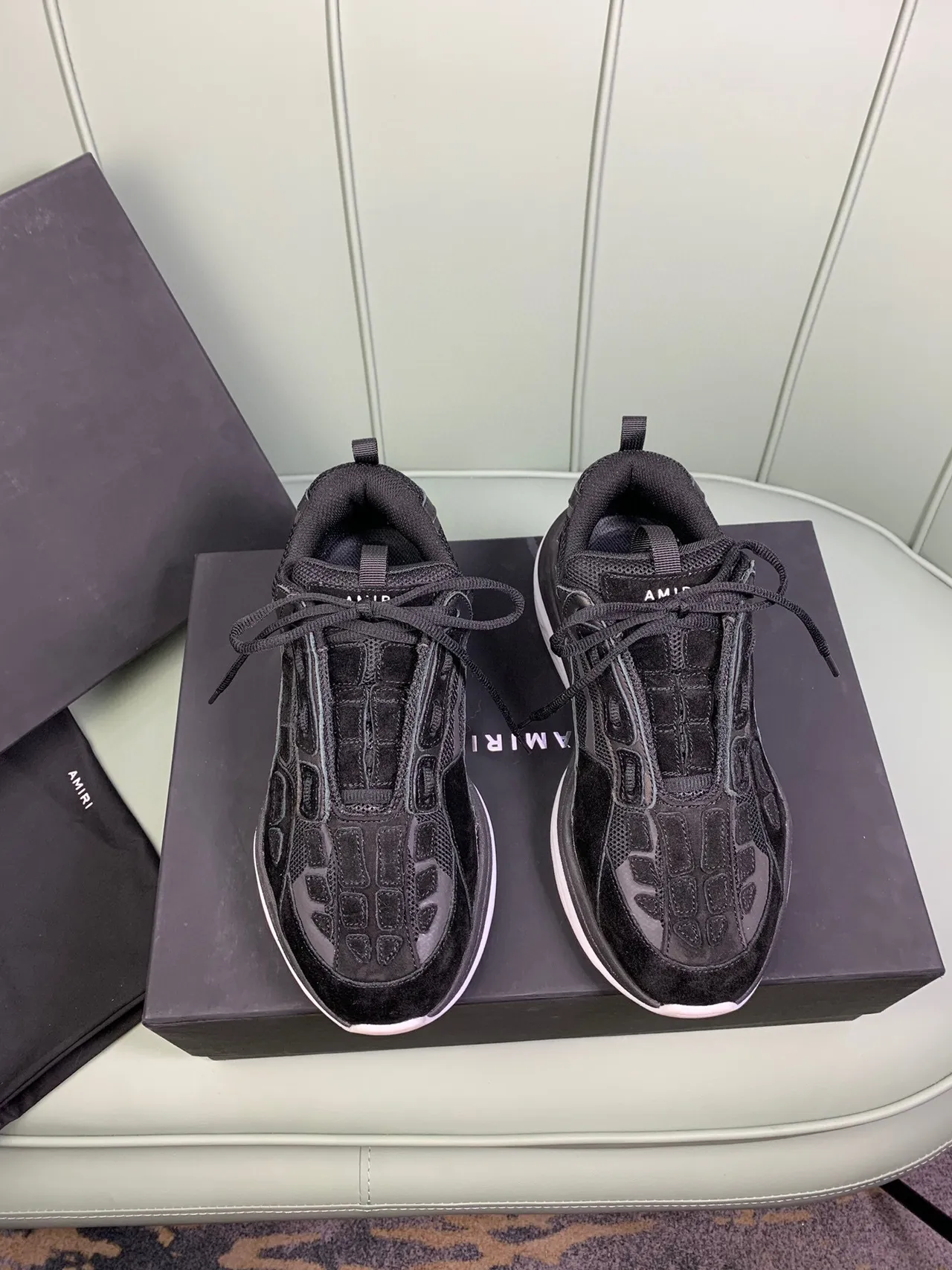 Amiri Skel Top Preto Branco Multi-Material Upper Midsole Esculpido Chunky Sneakers 8