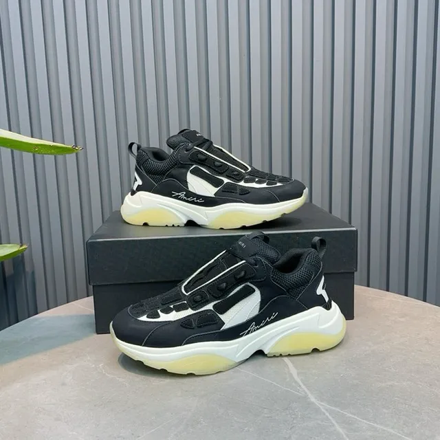 Amiri Skel Top Black White Pale Yellow Chunky Sneakers 8