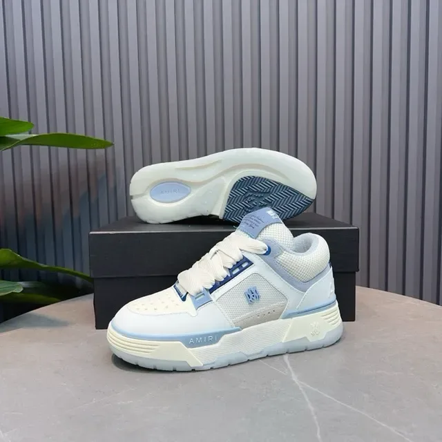 Amiri Blanc Bleu Maille Stratifiée Et Synthétique Supérieur Panneau Latéral Géométrique Baskets Lifestyle 6