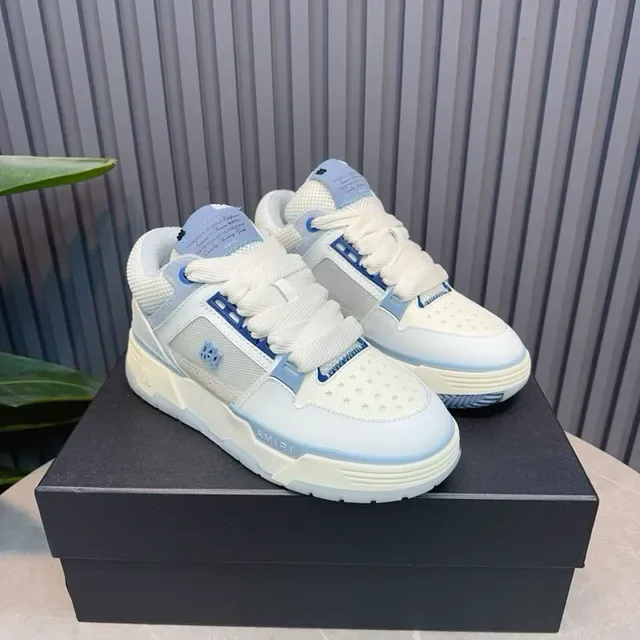 Amiri Blanc Bleu Maille Stratifiée Et Synthétique Supérieur Panneau Latéral Géométrique Baskets Lifestyle 7