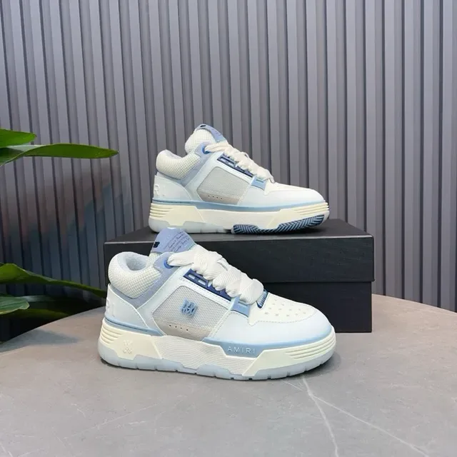 Amiri Blanc Bleu Maille Stratifiée Et Synthétique Supérieur Panneau Latéral Géométrique Baskets Lifestyle 8
