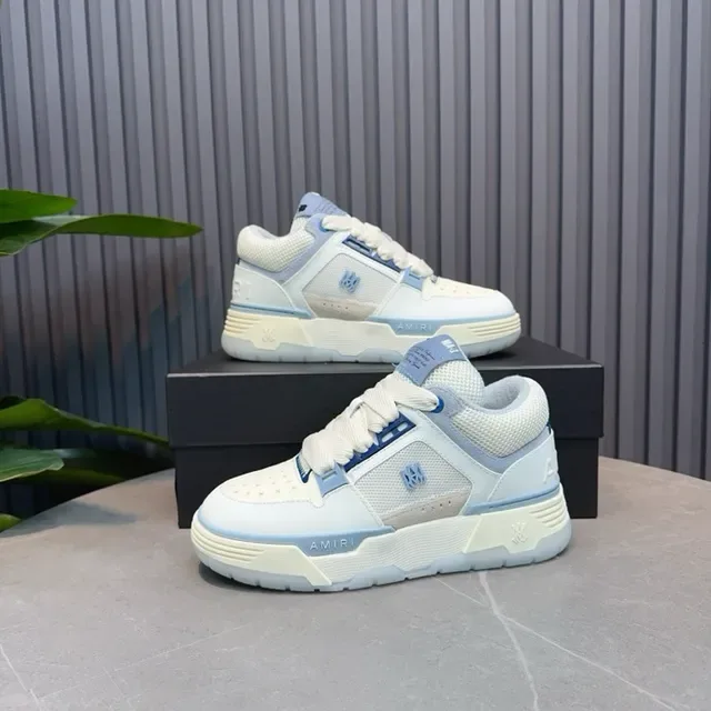 Amiri Blanc Bleu Maille Stratifiée Et Synthétique Supérieur Panneau Latéral Géométrique Baskets Lifestyle 9