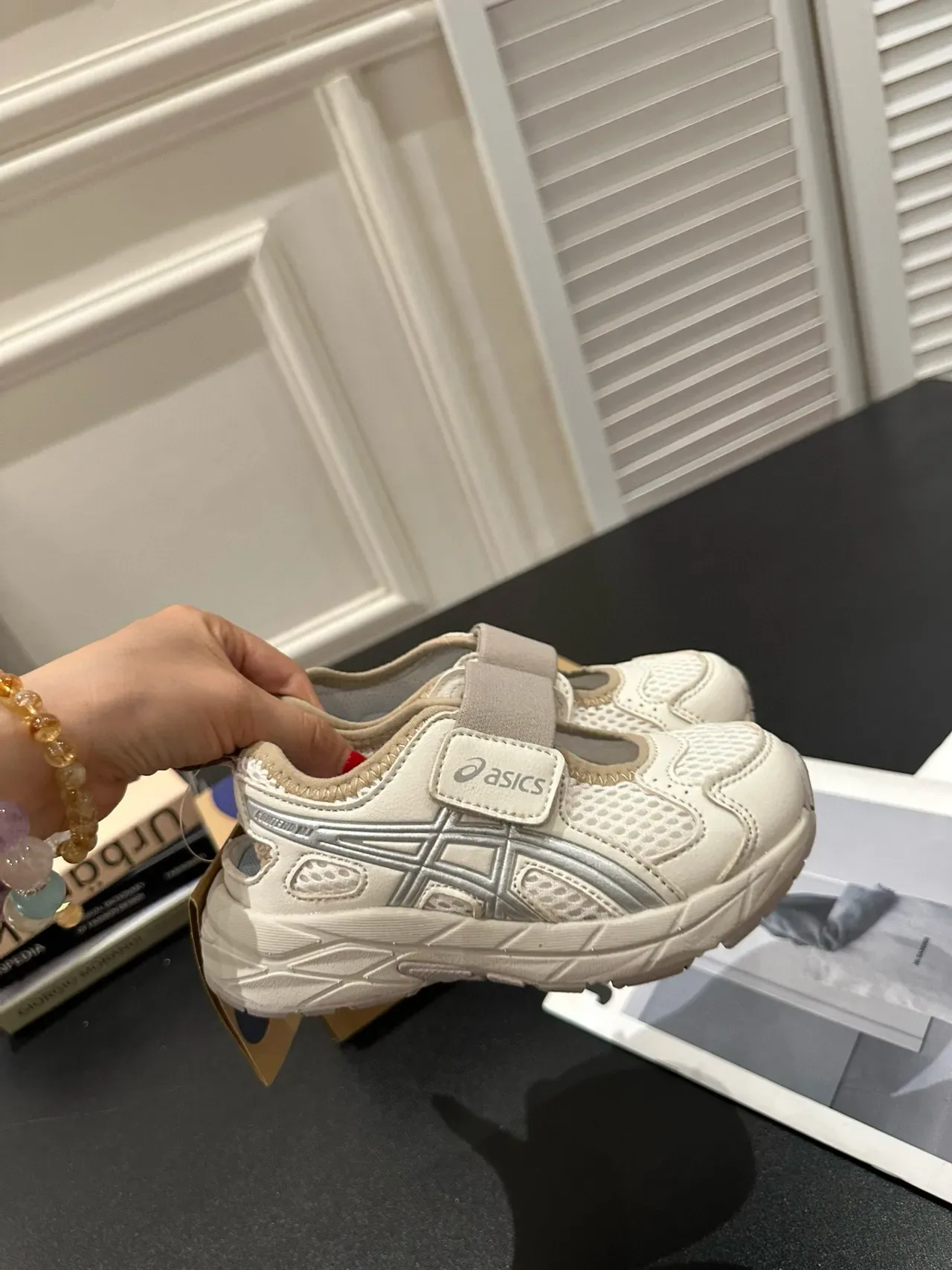 ASICS Beige Gray Cinto Duplo de Velcro, malha e sintético, tênis lifestyle 9