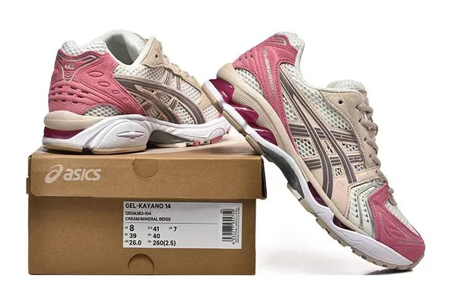 ASICS বেইজ গোলাপি জাল এবং সিন্থেটিক ওভারলে নির্মাণ অসমমিত লেসিং সিস্টেম লাইফস্টাইল স্নিকার্স 2
