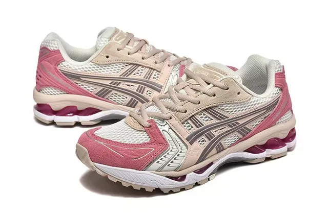 ASICS বেইজ গোলাপি জাল এবং সিন্থেটিক ওভারলে নির্মাণ অসমমিত লেসিং সিস্টেম লাইফস্টাইল স্নিকার্স 4