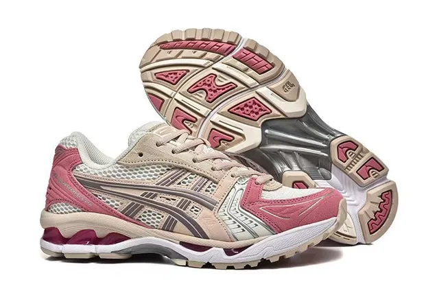 ASICS বেইজ গোলাপি জাল এবং সিন্থেটিক ওভারলে নির্মাণ অসমমিত লেসিং সিস্টেম লাইফস্টাইল স্নিকার্স 5