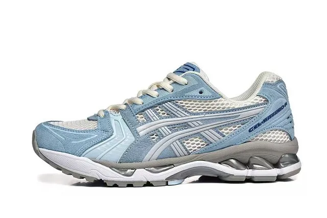 ASICS Zapatillas de running azul blanco malla ligera y ante superior visible pods de amortiguación GEL 2