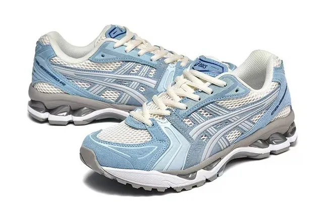 ASICS Zapatillas de running azul blanco malla ligera y ante superior visible pods de amortiguación GEL 3