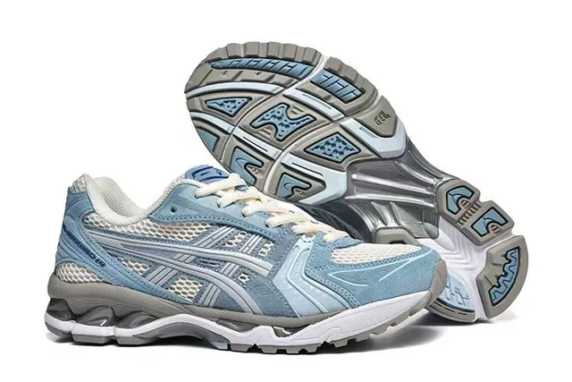 ASICS Zapatillas de running azul blanco malla ligera y ante superior visible pods de amortiguación GEL 4