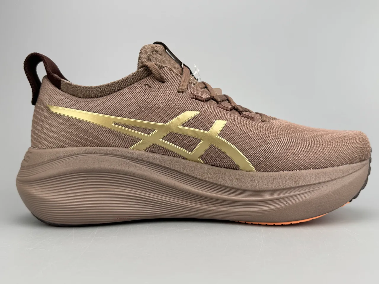 ASICS Brown Gold Knit Upper Tiger Logo Running Shoes 10