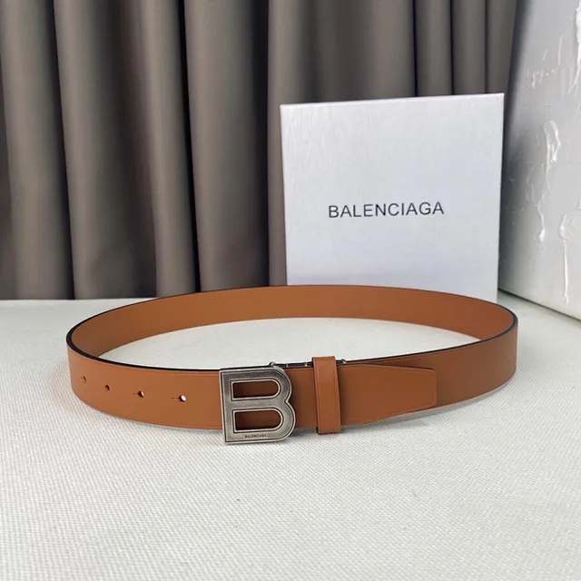 Balenciaga B-Buckle বাদামী কালো সরু মসৃণ চামড়ার বেল্ট 2
