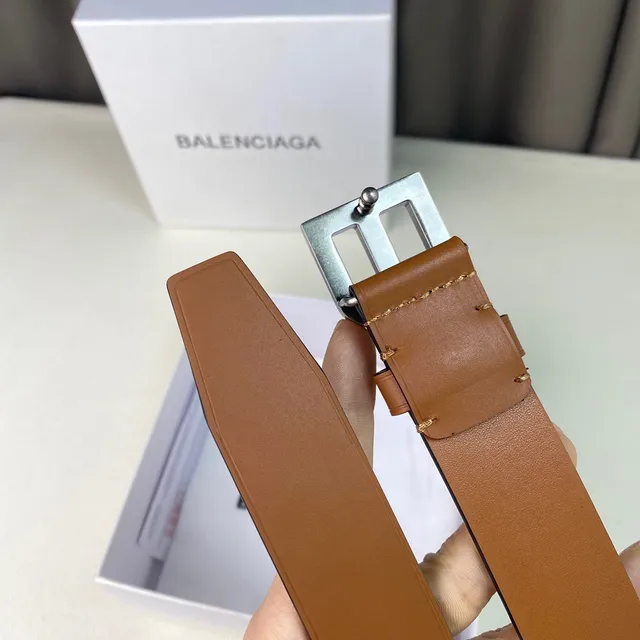 Balenciaga B-Buckle বাদামী কালো সরু মসৃণ চামড়ার বেল্ট 3