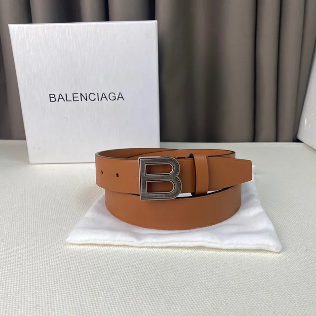 Balenciaga B-Buckle বাদামী কালো সরু মসৃণ চামড়ার বেল্ট 5