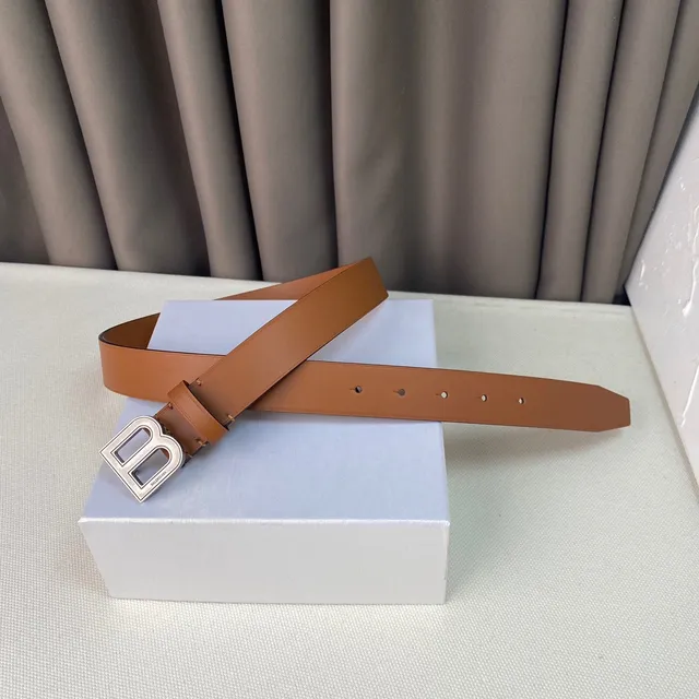 Balenciaga B-Buckle বাদামী কালো সরু মসৃণ চামড়ার বেল্ট 6