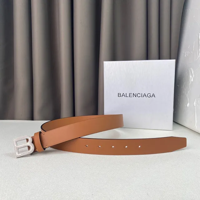 Balenciaga B-Buckle বাদামী কালো সরু মসৃণ চামড়ার বেল্ট 7