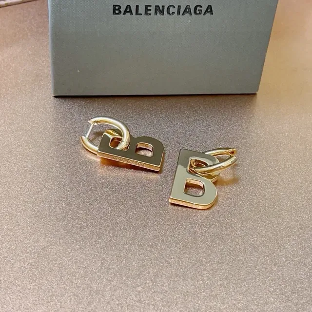 Balenciaga B Letter Hoop Gold Motif Earrings 2
